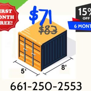 5x8 indoor storage. Spring Special pricing.
